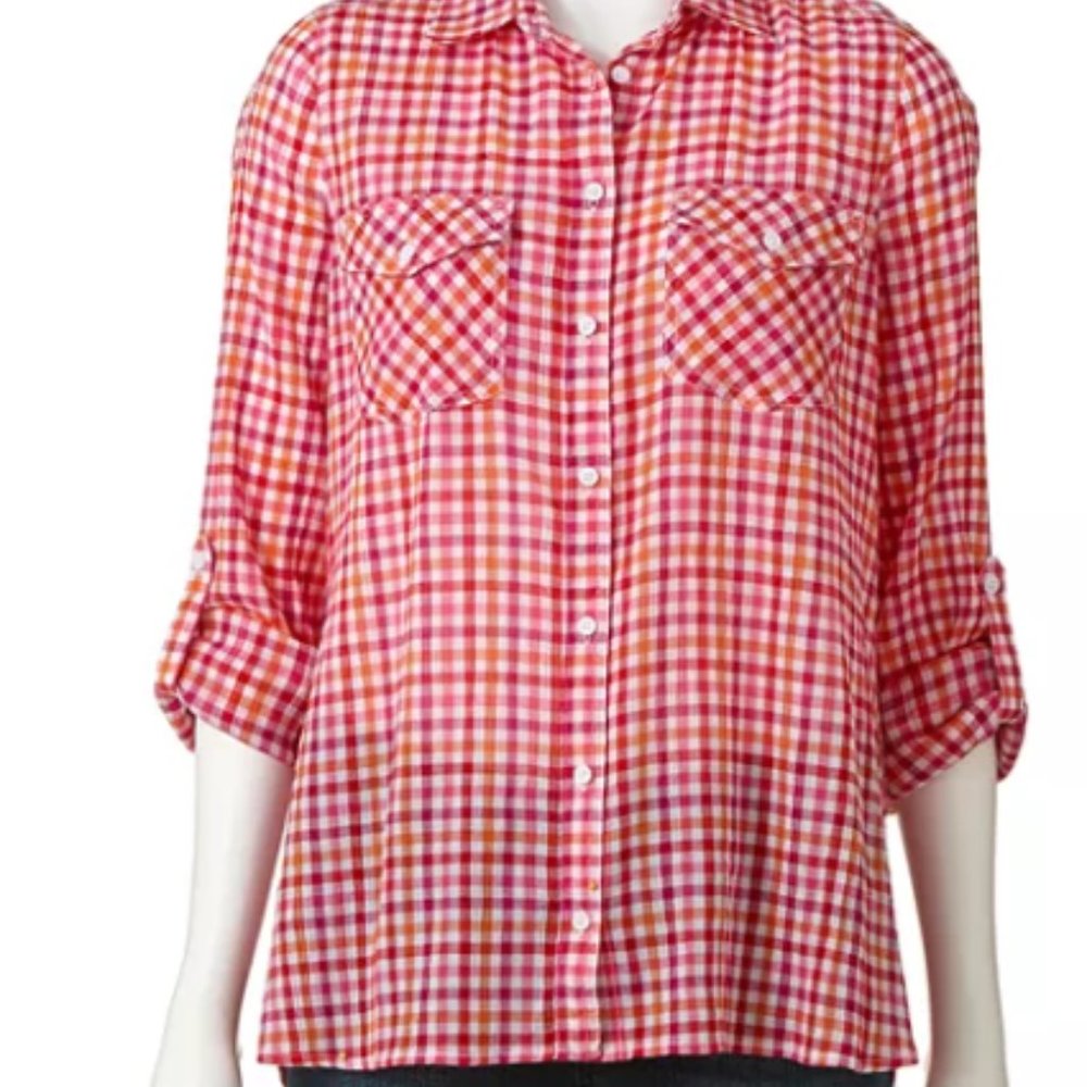 Sonoma Goods For Life Textured Roll-Tab Camp Shirt, Size XL